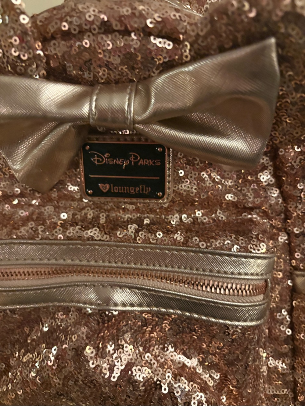 Disney Parks Loungefly Rose Gold Sequin backpack and Ears Disneyland